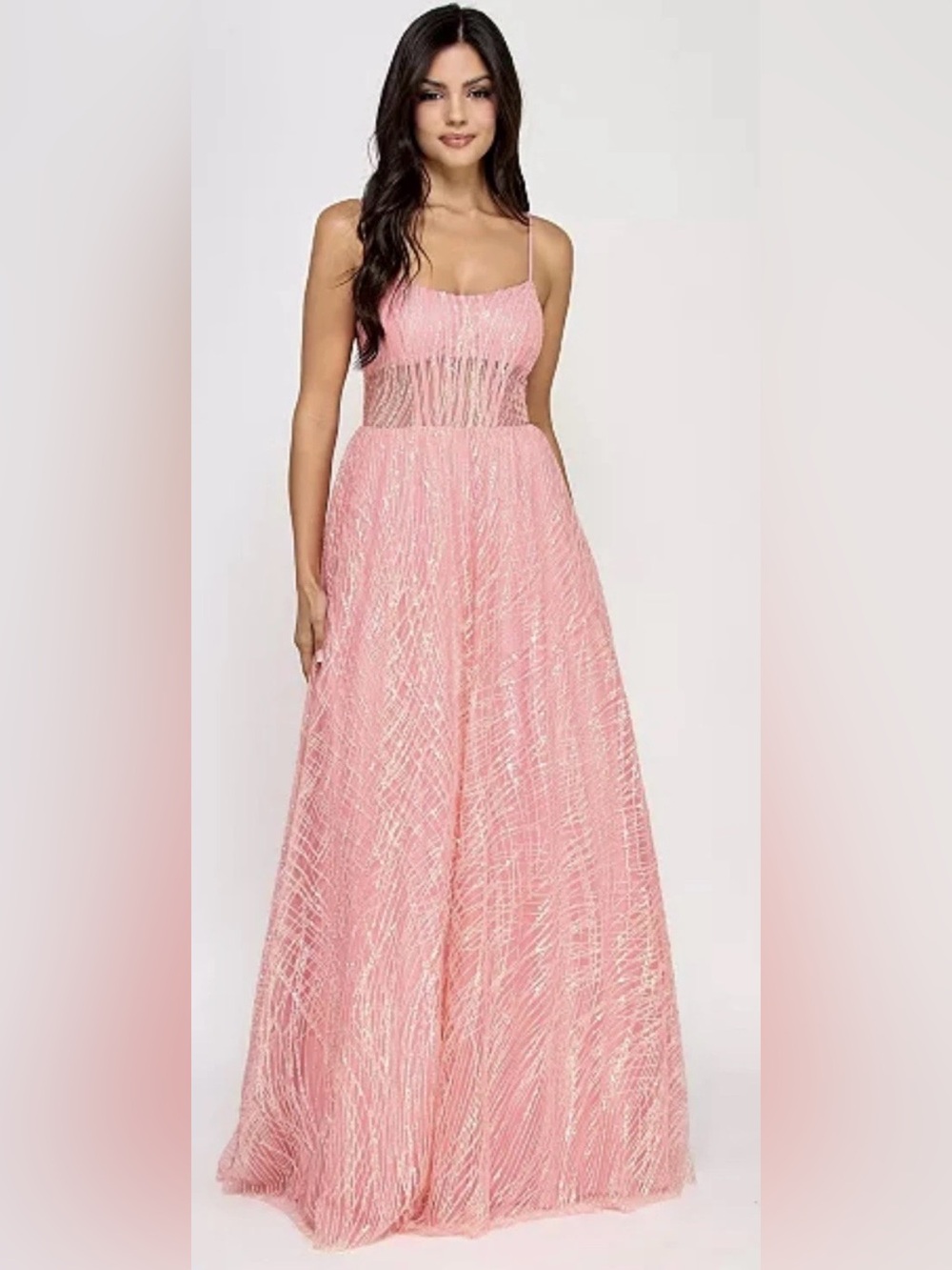 TLC Pink Beaded A‑Line Prom Dress